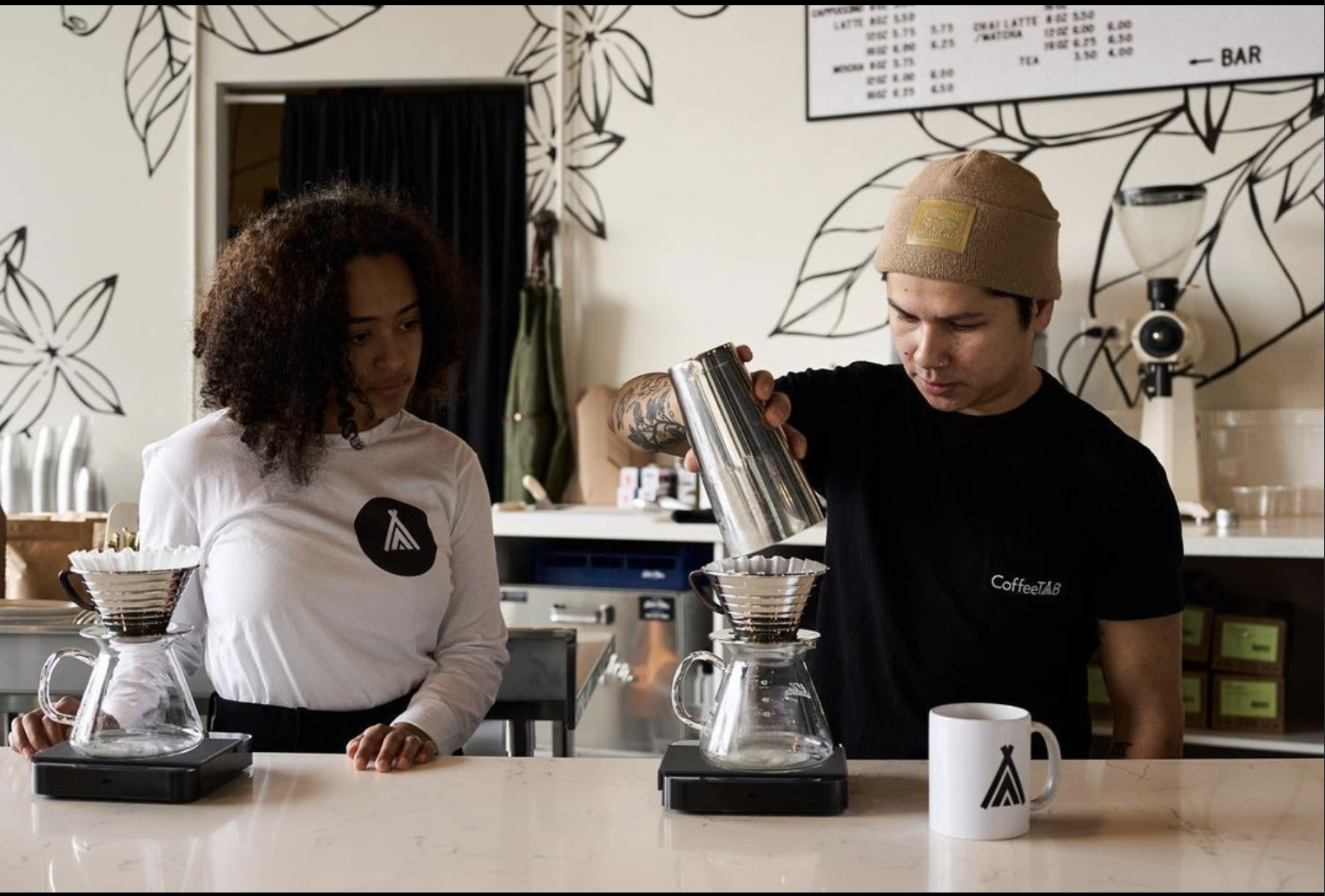 Coffee Tab workers making pour over coffee